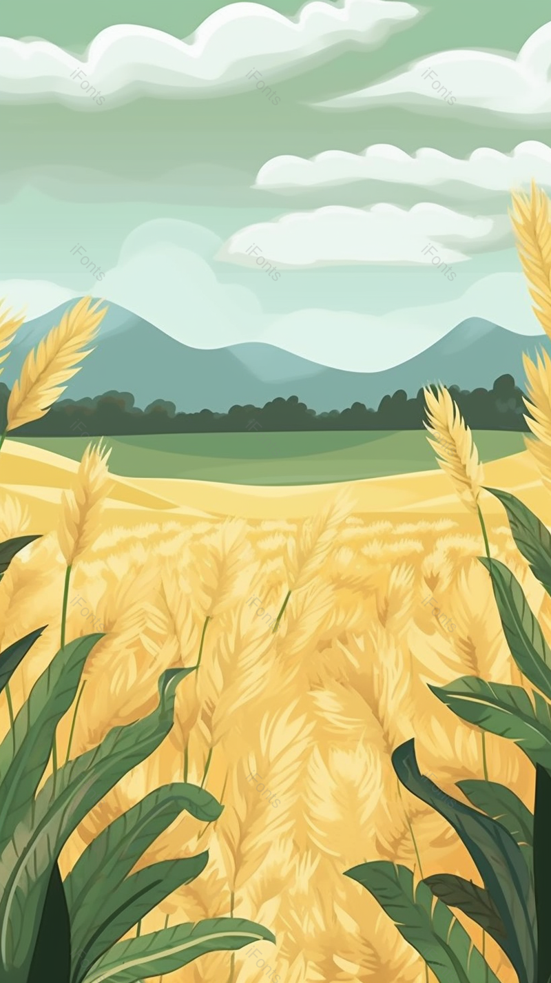 山下的麦田插画风景图田野上的植物背景图,插画/手绘图,插画/手绘图库,插画/手绘图下载,插画/手绘